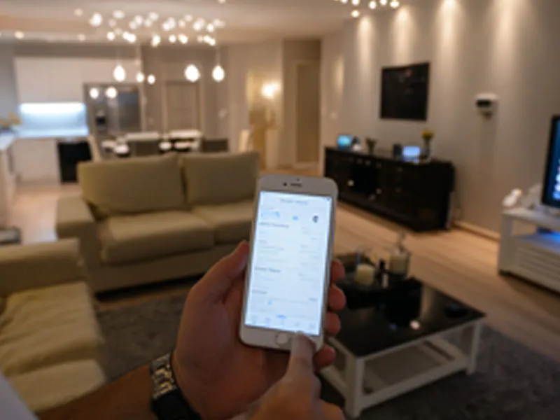 Eine Smart-Lighting-App wird &uuml;ber WLAN auf dem Smartphone verwendet.